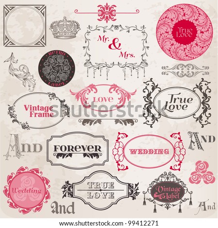 Logo Design Vintage on Wedding Vintage Frames And Design Elements   In Vector   Stock Vector