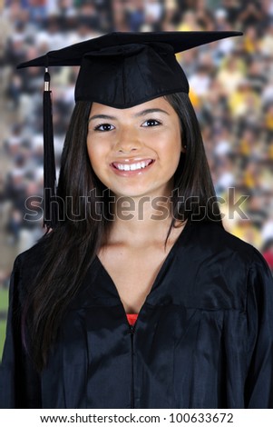 Graduation of a teenage girl on white background
