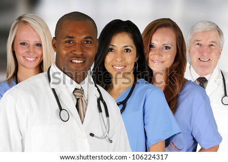 Group of doctors and nurses set in a hospital Group of doctors and nurses set in a hospital