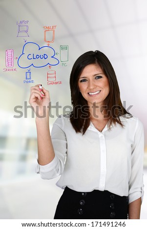 Young woman designing a website at her office