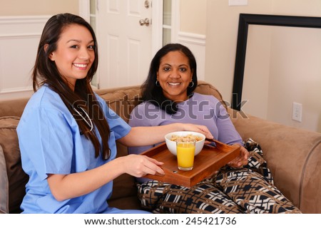 Home health care worker and an adult woman