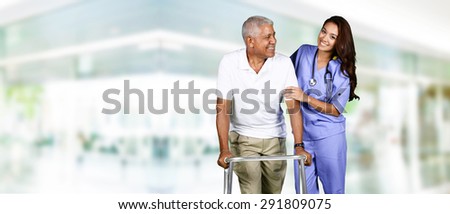 Health care worker helping an elderly man