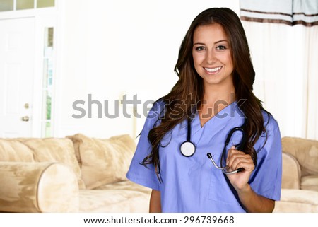 Home health care worker inside of a house