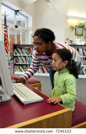 Child in a school library