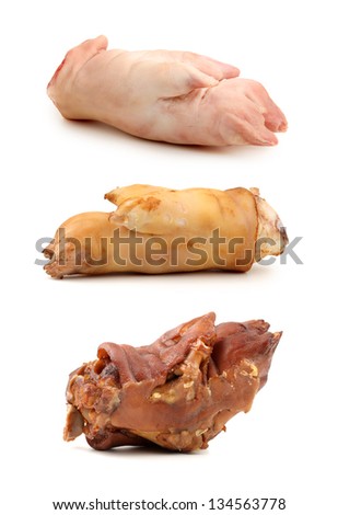 fresh pig trotter and Sauce trotters on white background