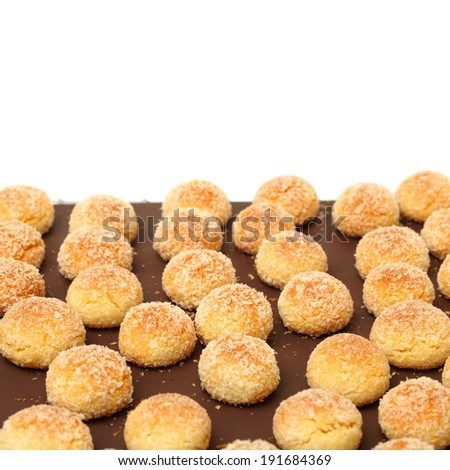 orange snowball cookies on the white background
