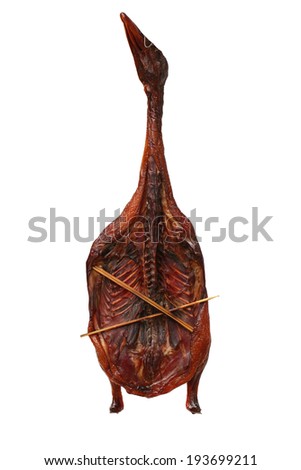 Smoked duck on white background