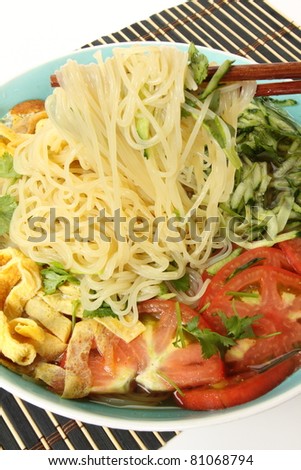 Korean cold noodle  on white background