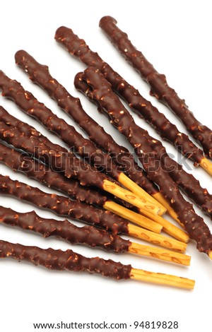 Chocolate mixed biscuit stick isolated on white background