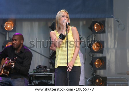 Nicole Appleton from All Saints on an open air stage in Dusseldorf, Germany