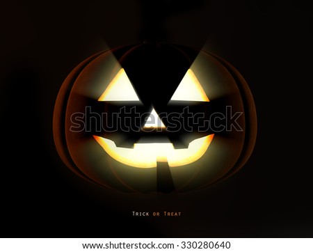 Halloween pumpkins jack with black background and simple texts. glowing faces trick or treat