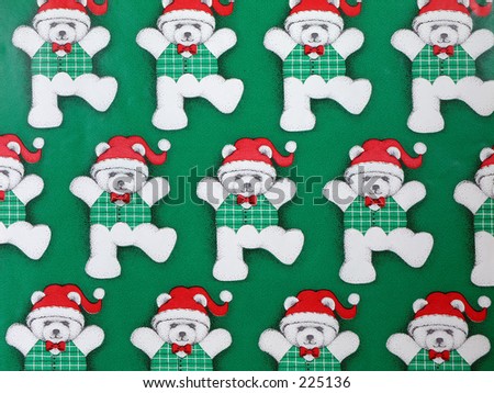 Three teddy bear Christmas wrapping paper background