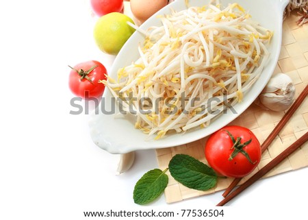 Beansprout with other vegetable and fruits on the table mates