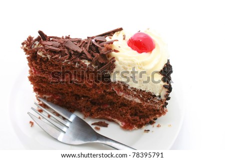 Slice Black forest cake isolated on white