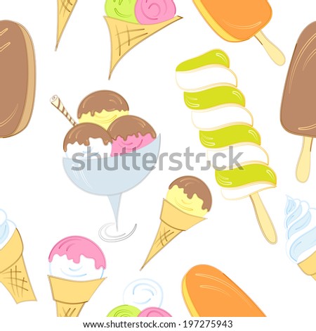 Seamless pattern of assorted ice-cream