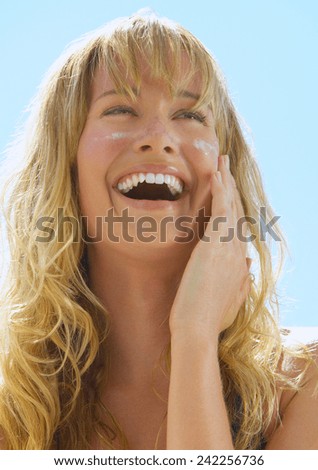Lotion Woman Applying Sunscreen Solar Cream
