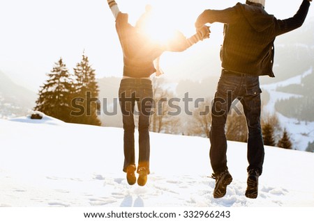 winter couple walking outdoor