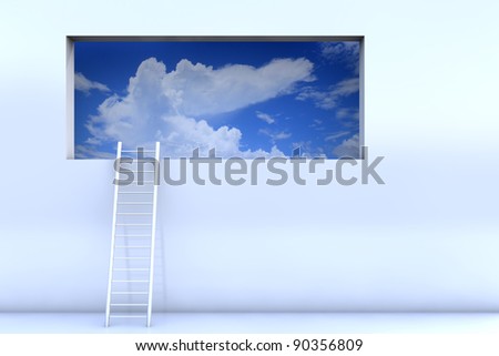 Ladder leaning on wall to reach the sky