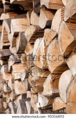 stacked Wood logs ready to make a fire