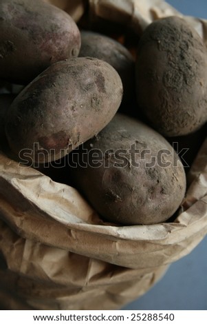 A paper bag full of fresh organically grown potatoes