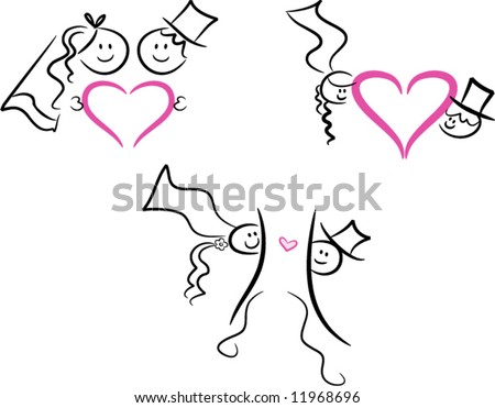 stock vector Set of three wedding marriage love icons in lineart