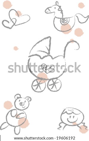 Cute Girls With Teddy Bear. of five cute baby doodles