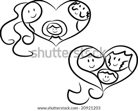 stock vector : Symbols of family love: Heart-shaped symbols/icons showing 