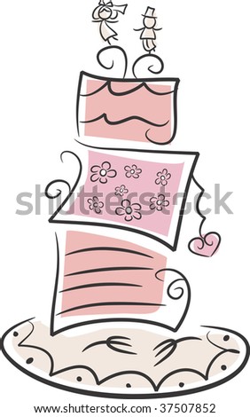 stock photo Cute illustration of a wedding cake in pastel pink colors 