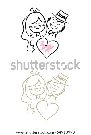 stock photo Funny Wedding Couple Cute illustration of bride and 