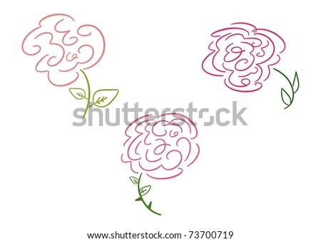 stock photo Set of three softcolored drawings of flowers roses 