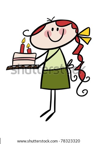 Girly Birthday Cakes on Happy Birthday    Cute Little Cartoon Girl Carrying A Birthday Cake