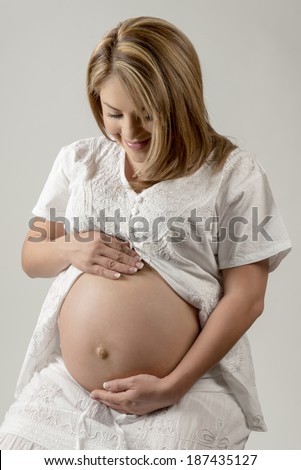 Happy pregnant woman Pride pregnant woman very close to give birth to her first baby