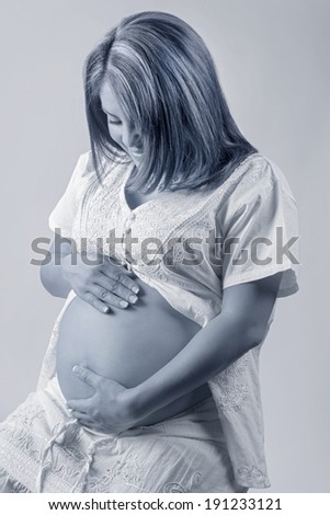 Duotone Pregnancy Pride pregnant woman very close to give birth to her first baby