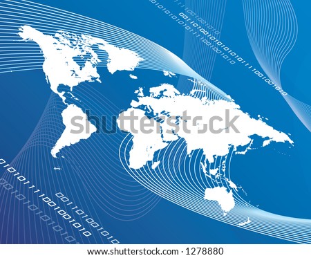 World Map Blue Background. stock photo : A world map montage over a lue background.