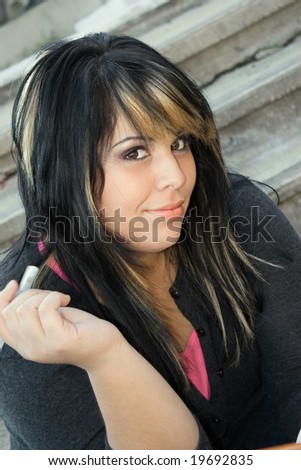 Pictures People Hair on With Highlighted Hair Sitting On Some Stairs Doing Homework On Campus