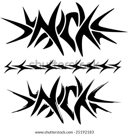 stock vector : A custom tribal band tattoo that reads the name NICK.