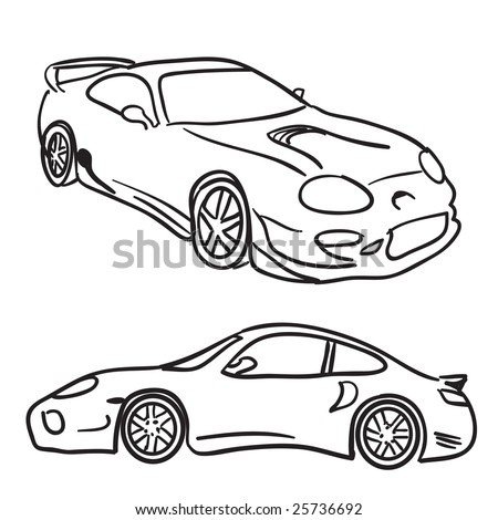 Black White Clip  Auto Racing on Stock Vector   Clip Art Sports Car Drawings Isolated Over White In