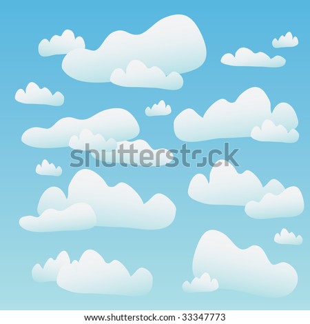 cartoon sun and clouds. of fluffy cartoon clouds.