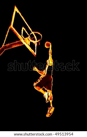 basketball player dunking. burning asketball player