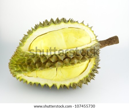 Durian fruit on white background, Durian is king of tropical fruit.