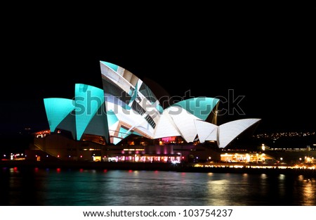 SYDNEY, AUSTRALIA - MAY 27: Sydney Opera House shown during Vivid Sydney 2012: A Festival of Light, Music & Ideas on May 27, 2012 in Sydney, Australia.
