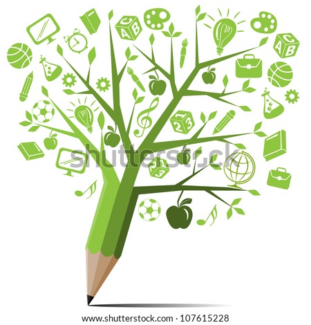 Green tree pencil with back to school concept.