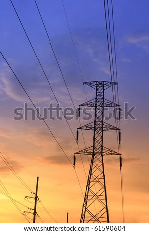 Electric power station on sunset.