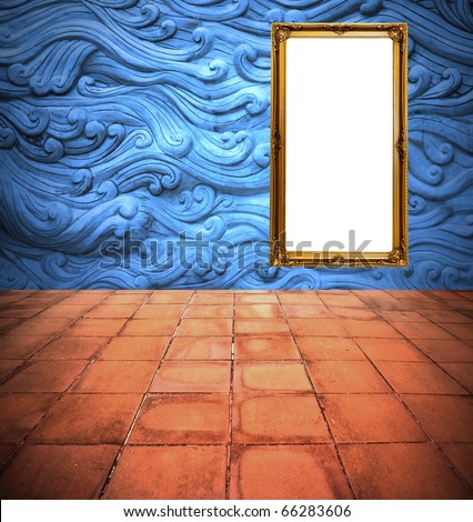 Frame on blue wall interior design.