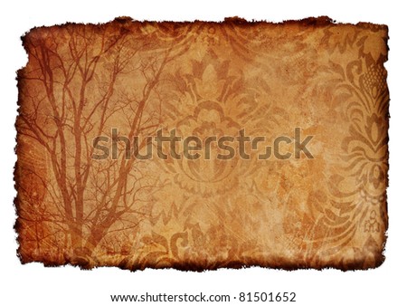 The tree of life and art designs on old paper sheet background