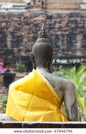 Back of ruined buddha image/statue from Wat Yai Chaimongkol ayuthaya, thailand