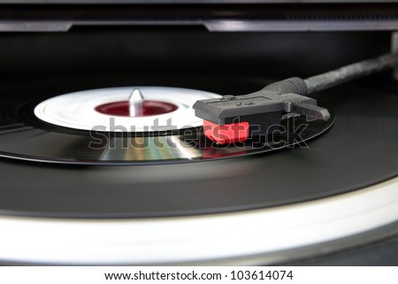 Vintage record player, close up of a Vinyl record