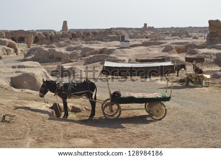 Carriages in the Old city Gaochang on the Silk road
