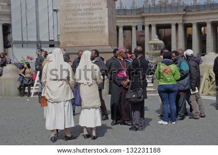 VATICAN CITY - MARCH 19: Pope Francis I at the installation Mass on March 19, 2013 in Vatican City.An estimated 150000 cram St Peter\'s Square for the official start to Pope Francis\'s pontificate.