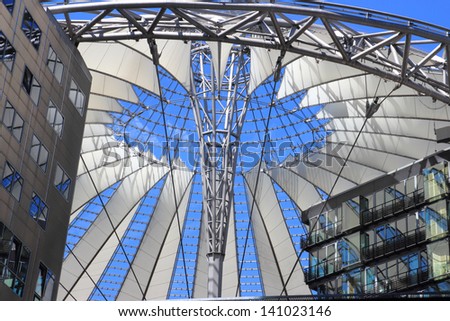 BERLIN, GERMANY - MAY 15: detail of the Sony Center ceiling in a low angle view on May 15, 2013 in Berlin, Germany. The Sony Center is a Sony-sponsored building complex located at the Potsdamer Platz